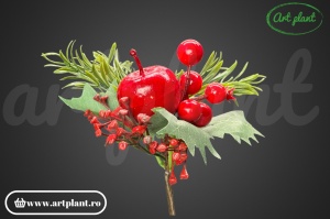 Ramură decorativă, 22 cm, cu măr roșu