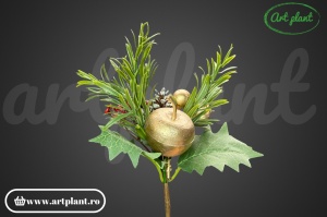 Ramură decorativă, 22 cm, cu măr auriu