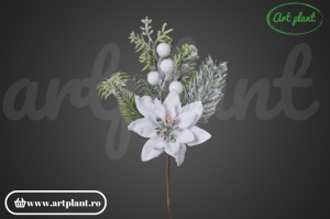 Ramură decorativă Crăciuniță, 19 cm – Snowed White - Img 2