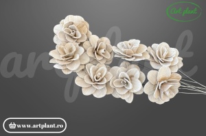 Trandafiri decorativi din lemn de akacia albiți 6cm aranjament rustic Art Plant