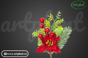 Ramură decorativă Crăciuniță, 19 cm – Roșie - Img 2