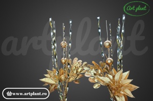 Ramură decorativă Crăciuniță, 30 cm – aurie - Img 3