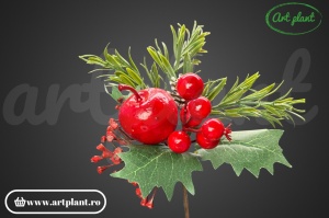 Ramură decorativă, 22 cm, cu măr roșu - Img 3
