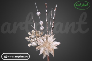 Ramură decorativă Crăciuniță, 30 cm – champagne - Img 2