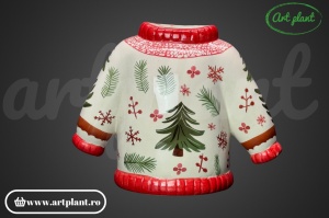 Vas decorativ ceramic "Pulover de Crăciun" alb