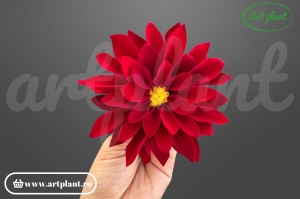 Dalie stabilizată roșu închis cu centru galben, floare naturală conservată Art Plant