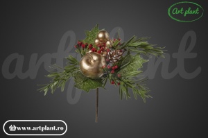 Ramură decorativă, 22 cm, cu măr auriu - Img 2