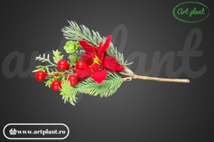 Ramură decorativă Crăciuniță, 19 cm – Roșie - Img 3