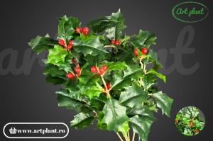 Ramură natural-touch de Ilex cu frunze verzi, 35 cm
