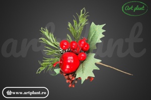 Ramură decorativă, 22 cm, cu măr roșu - Img 4