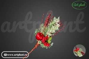 Ramură decorativă de Crăciun cu măr, 32 cm