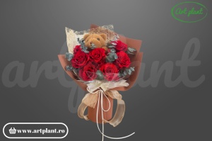 Buchet Criogenat 7 Trandafiri cu Ursulet