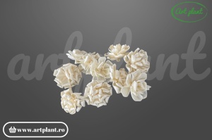 Cap gardenie decorativă din lemn de sola alb natural 6 cm, petale largi ondulate, floare handmade – ArtPlant.ro