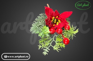 Ramură decorativă Crăciuniță, 19 cm – Roșie - Img 4