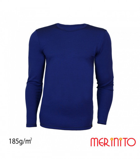 Bluza barbati Merinito 185g 100% lana merinos - Albastru