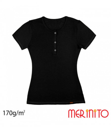 Tricou dama Merinito Buttons 170g 100% lana merinos - Negru