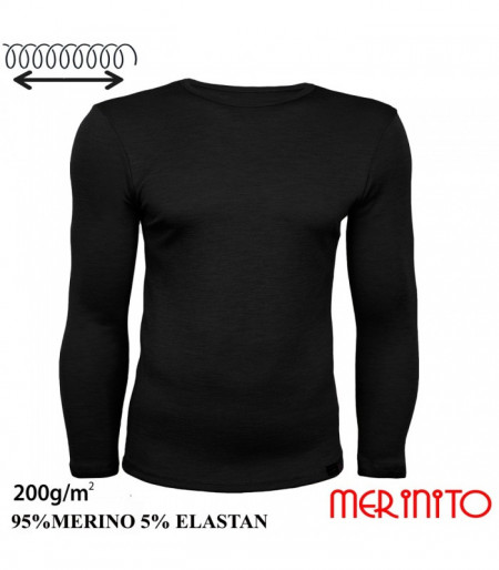 Bluza barbati Merinito 200g 95% lana merinos 5% elastan - Negru