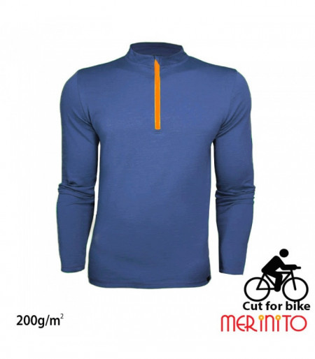 Bluza barbati Merinito Cut For Bike 200g 100% lana merinos - Albastru