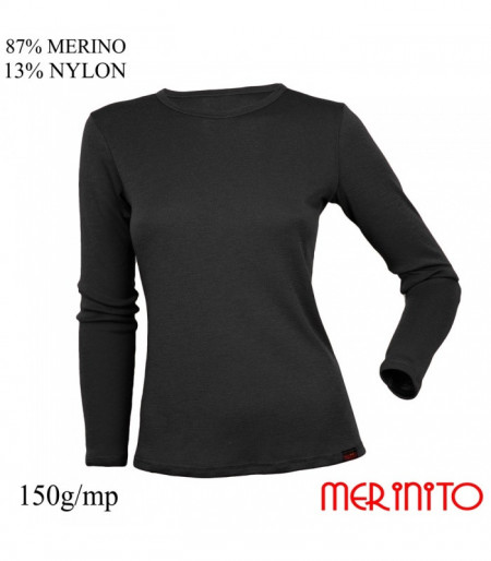 Bluza dama Merinito 150g 87% lana merinos 13% nylon - Negru