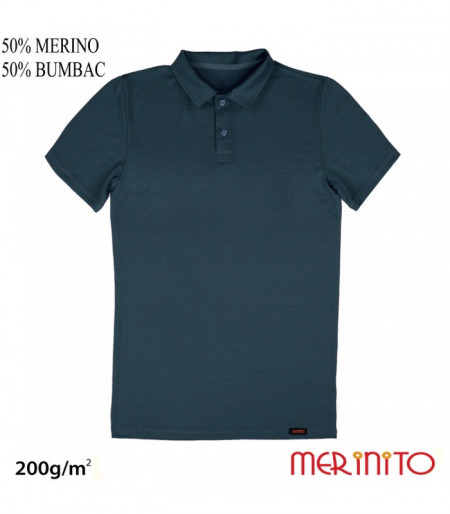 Tricou barbati Merinito Polo Jersey 200g 50% lana merinos 50% bumbac - Verde