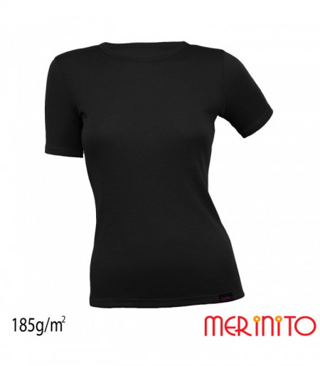 Tricou dama Merinito 185g 100% lana merinos - Negru