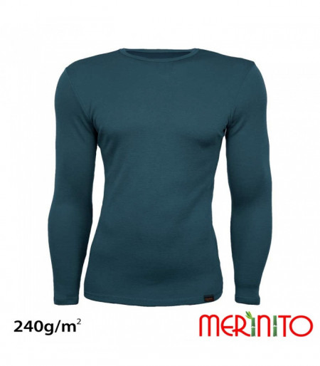 Bluza barbati Merinito 240g lana merinos si bambus - Albastru