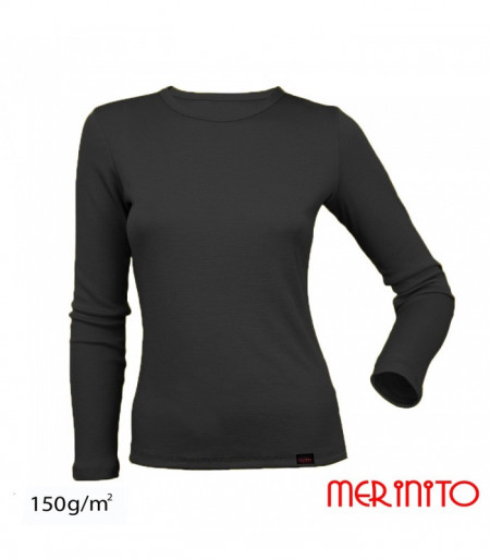 Bluza dama Merinito 150g 100% lana merinos - Negru