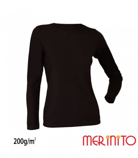 Bluza dama Merinito 200g 100% lana merinos - Negru