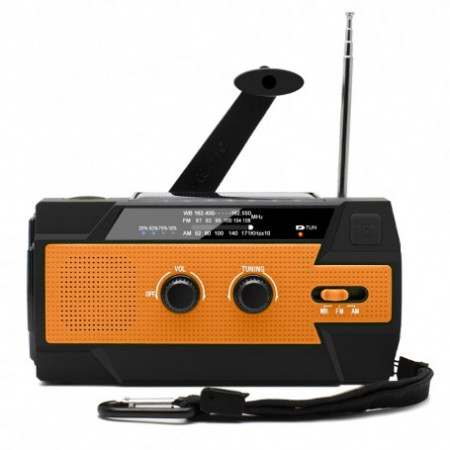 RADIO PORTABIL CAMPING PENTRU CALAMITATI NATURALE, CU DINAM, 4 MODURI DE INCARCARE, 4000 MAH, LANTERNA, SURVIVAL KIT - PORTOCALIU
