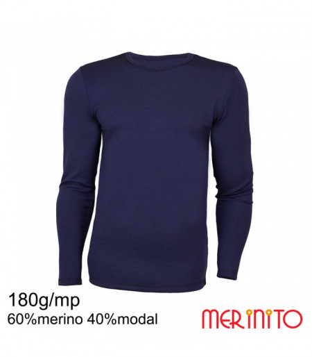 Bluza barbatesca Merinito 180g 60% merino 40% modal - Albastru