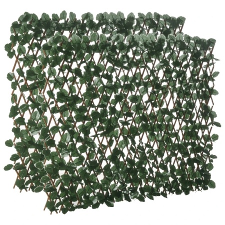 Gard artificial extensibil cu 2 sectiuni din poliester si ratan 200x100 cm - Verde