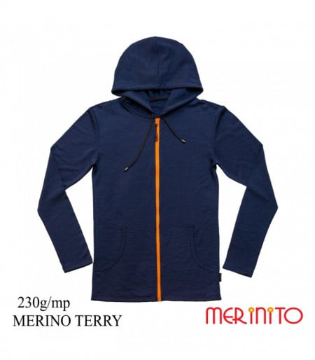 Hanorac barbati Merinito merinos Terry 230g 100% lana merinos - Albastru