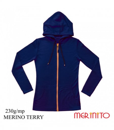 Hanorac dama Merinito merinos Terry 230g 100% lana merinos - Albastru
