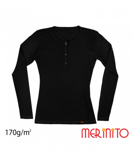 Bluza dama Merinito Buttons 170g 100% lana merinos - Negru