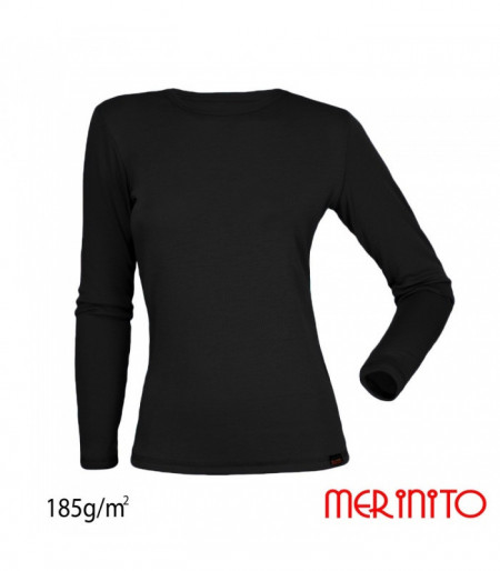 Bluza dama Merinito 185g 100% lana merinos - Negru
