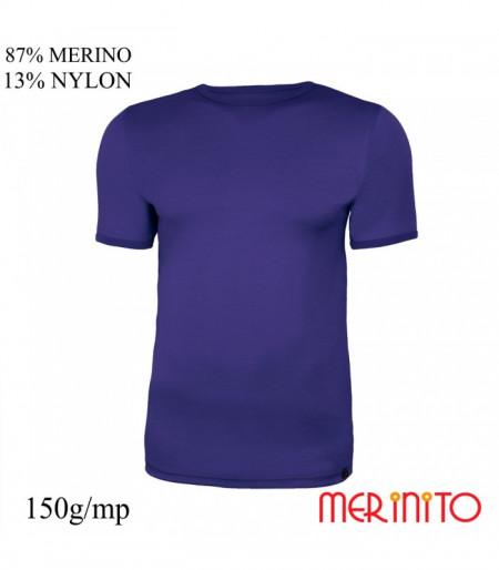 Tricou barbati Merinito 150g 87% lana merinos 13% nylon - Albastru