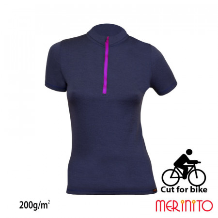 Tricou dama Merinito Cut For Bike 200g 100% lana merinos - Albastru navy