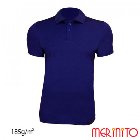 Tricou barbati Merinito Polo Jersey 185g 100% lana merinos - Albastru