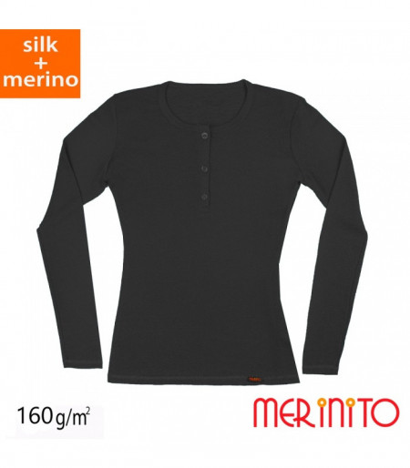 Bluza dama Merinito Buttons 70% matase 30% lana merinos - Negru