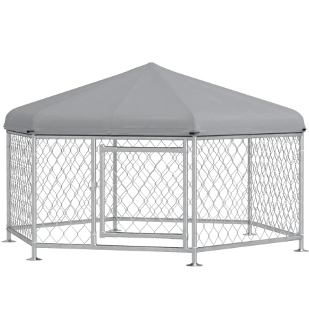 Cusca de exterior pentru caini 2,1 x 1,85 x 1,2 m - Argintiu