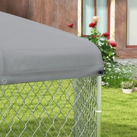 Cusca de exterior pentru caini 2,1 x 1,85 x 1,5m cu acoperis impermeabil - Argintiu