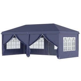 Foisor de gradina pliabil pentru exterior cu 6 panouri laterale 585 x 295cm - Albastru