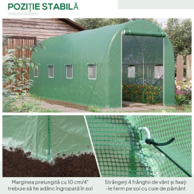 Sera tip tunel de gradina structura din otel cu 8 ferestre 500x200x205cm - Verde