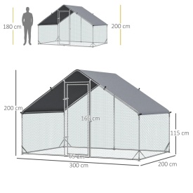 Tarc cu acoperis din material impermeabil pentru gaini rate si iepuri 3x2x2m - Argintiu