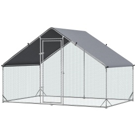 Tarc cu acoperis din material impermeabil pentru gaini rate si iepuri 3x2x2m - Argintiu