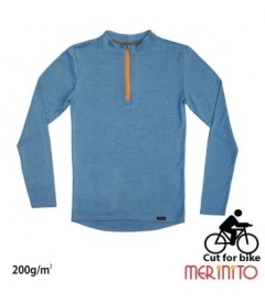 Bluza barbati Merinito Cut For Bike 200g 100% lana merinos - Azure Blue