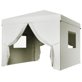 Cort pliabil pop-up 3x3 m cu 4 panouri si 2 ferestre din plasa inaltime reglabila impermeabil si anti-UV - Alb