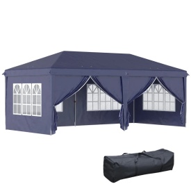 Foisor de gradina pliabil pentru exterior cu 6 panouri laterale 585 x 295cm - Albastru