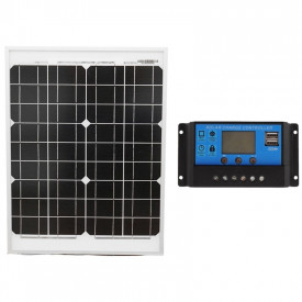 KIT PANOU SOLAR 10W, PYRAMID®, FOTOVOLTAIC, MONOCRISTALIN, CONTROLLER 30A 12/24V , CABLU CONECTARE, TENSIUNE 18V, PS-PYR10
