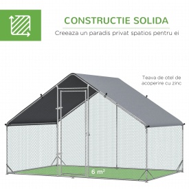 Tarc cu acoperis din material impermeabil pentru gaini rate si iepuri 3x2x2m - Argintiu